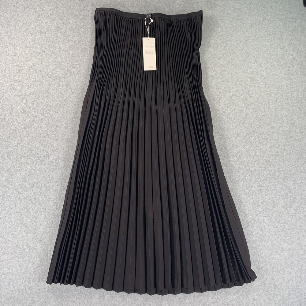 Eileen Fisher Skirt Womens PM Petite Black Wool Silk Knit Long Pleated Pull On